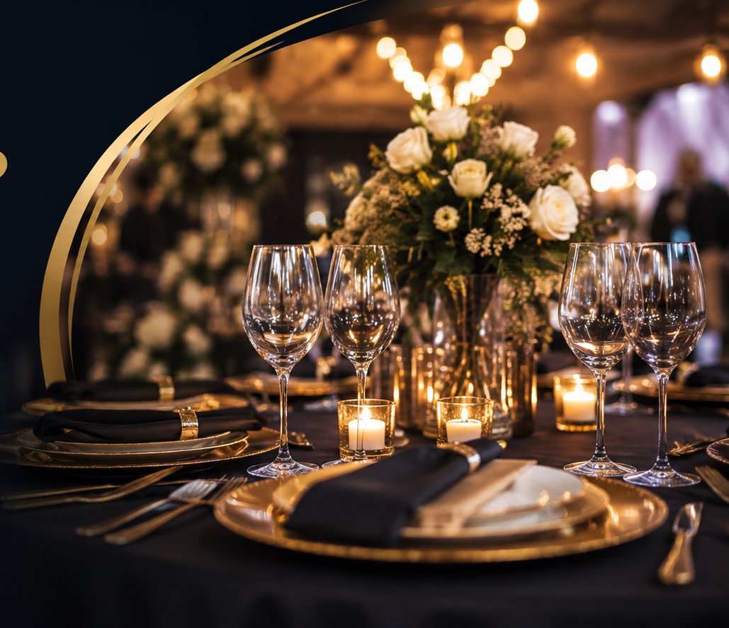 Beautifully set event table with candles and flowers