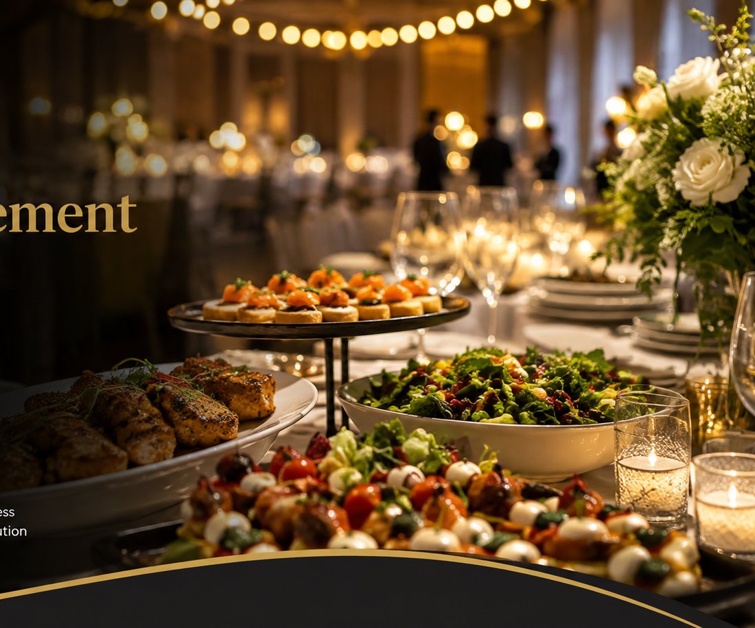 Elegant catered event table with gourmet dishes